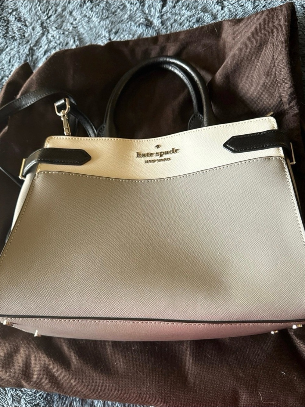 kate spade Two-Tone Cream, Taupe & Black Saffiano Satchel